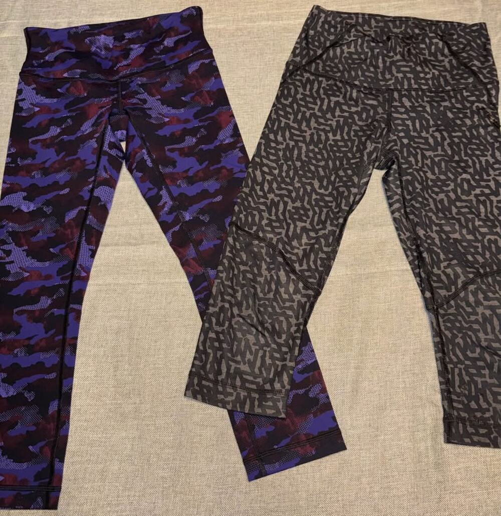 Set of 2 Lululemon Cropped Leggings- Camo and Geometric Patterns (size 2)